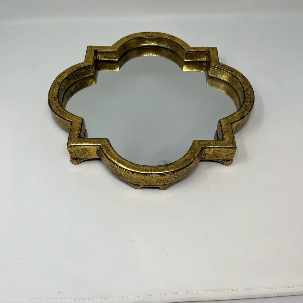 Vintage Quatrefoil Gold Gilt Framed Wall Mirror 12” Home Decor - Picture 4 of 7